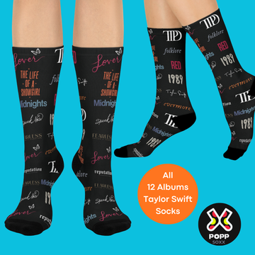 All 12 TS Album Designer Premium Crew Socks- Black
