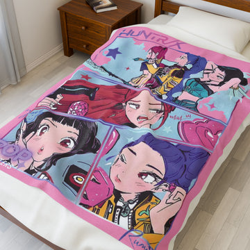 Personalized Cute Kpop Demon Hunter Plush Blanket - Huntrix Blanket