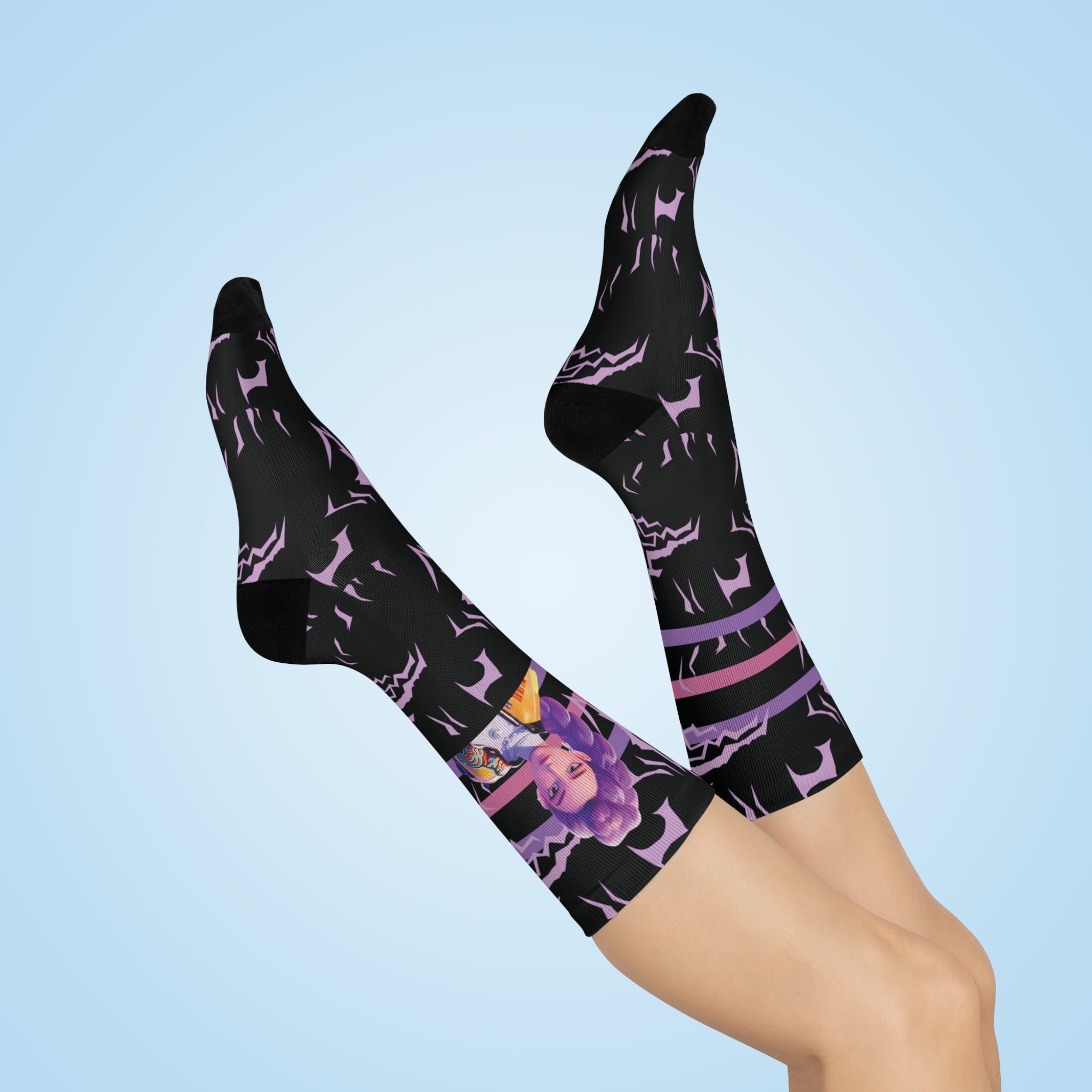 Demon Pattern Cushioned Crew Socks - Rumi Kpop Demon Hunter