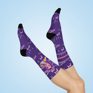 Purple Rumi Demon Pattern Cushioned Crew Socks Kpop Demon Hunter