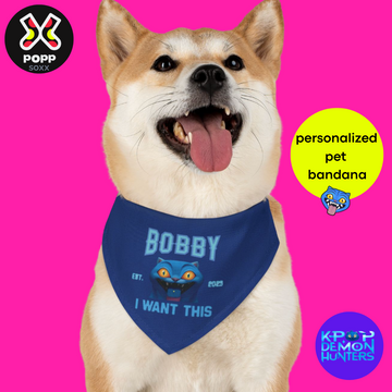 Personalized Kpop Demon Hunter Derpy Pet Bandana Collar- Dark Blue