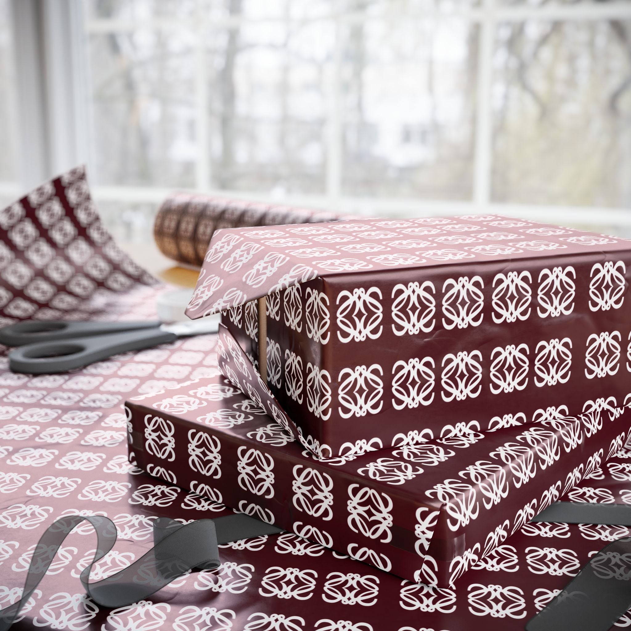 Logo Luxe Designer Premium Wrapping Paper - Winter Wine